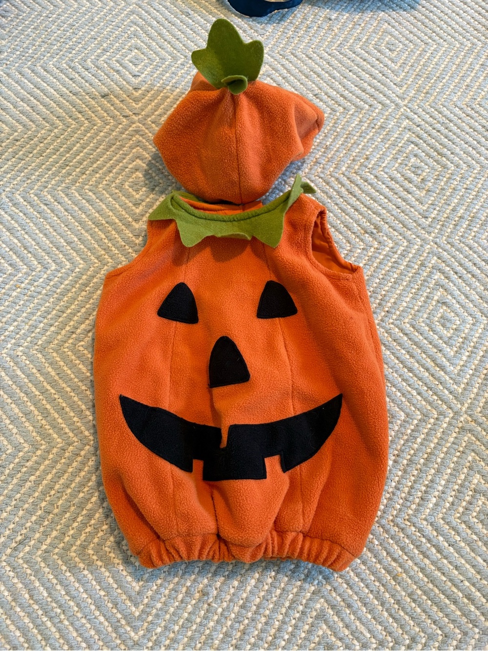 Pottery Barn Kids Orange Pumpkin Fleece Costume with Green Leaf Hat